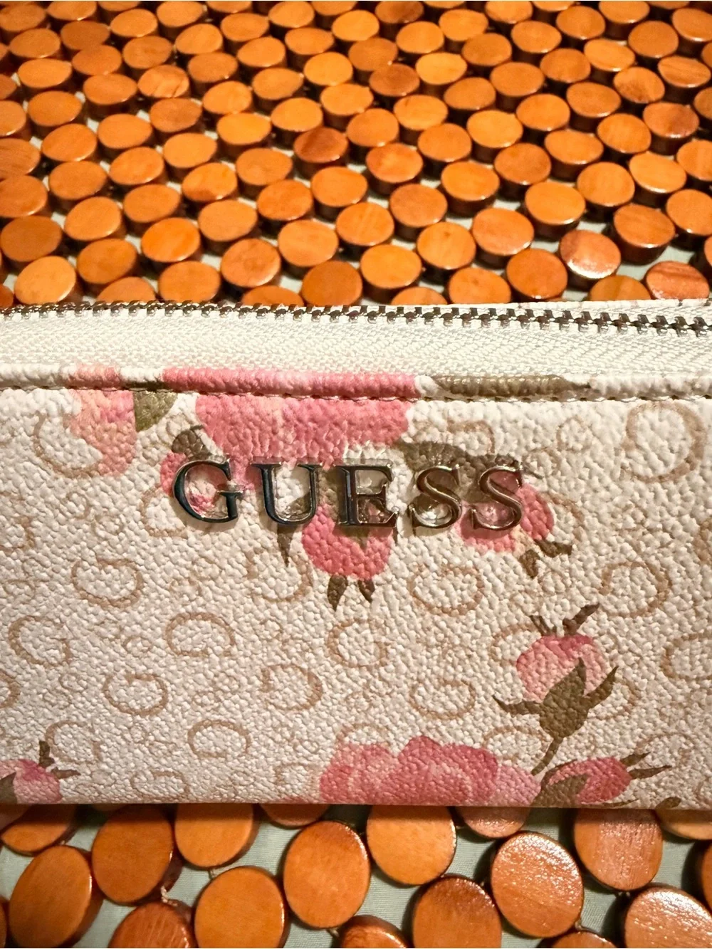 GUESS Pink and Cream Floral Wristlet Wallet